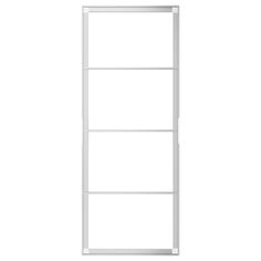 a tall white shelf with three shelves on each side