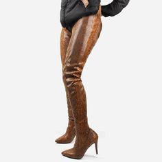 Material: PU Size: CN36, CN37, CN38, CN39, CN40, CN41 Color: Red, Brown Heel Height: About 10CM Tube Hight: About 76CM Style: Party, Club, Casual, Daily Pattern Type: Snakeskin Shoes Length: Thigh High Boots Occasion: Club, Party, Street, Casual, Fall Package Contents: 1* Shoes, without Accessories. Fitted Brown Knee-high Boots For Party, Fitted Thigh-high Heeled Boots, Trendy Fitted Brown Heeled Boots, Stretch Heeled Boots For Winter, Fitted Brown Boots For Party, Fitted Brown Party Boots, Brown Fitted Over-the-knee Boots, Fitted Brown Over-the-knee Boots, Belt Thigh High Boots