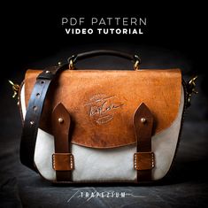 This listing is for PDF pattern to make the bag, not the actual bag! Trapezium is quite an easy project that makes a vintage classy bag with nice lines.  Video Tutorial: https://youtu.be/i09ulJpObjM   Size: approx. 12.5" x 8" x 3.5" Materials:  You can use 5-6 oz leather for the whole thing. I used 8 oz for strap, closure straps and the gusset. It is good to make the gusset out of something really thick and firm.  For the front and back panel I used 4 oz velvety chrome tan, and 3 oz for the top handle loop holders. Also if you decide to make the rear pocket, use something not too thick as well.  Hardware: 2 x 1" swivel hooks (or you can attach the straps directly to D-rings if you want) Rivets or chicago screws 2 x 1" D-rings 2 x 3/4" loops for top handle 8 x button studs (size is up to yo Belt Bag Pattern, Leather Patterns Templates, Leather Purse Pattern, Leather Handbag Patterns, Backpacks Accessories, Leather Working Patterns, Bag Template, Leather Patterns, Crossbody Saddle Bag