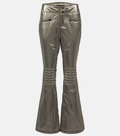 Aurora low-rise metallic flared ski pants in silver - Perfect Moment | Mytheresa Metallic Fitted Bottoms For Winter, Fitted Silver Bottoms For Winter, Silver Lining, Perfect Moment, Ski Pants, Ski Wear, Sport Pants, Slim Legs, Active Wear For Women