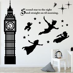 the wall decals in this children's room are designed to look like they have been