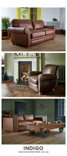 two different pictures of the same couch and chair