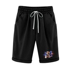 a black shorts with an american flag on the side and stars embroidered on the front