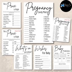 printable baby shower game with the words, price is right and what's in it