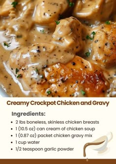 the recipe for creamy crockpot chicken and gravy