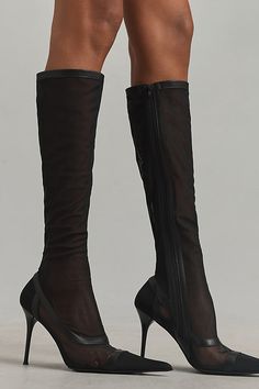 Fabric upper Fabric, synthetic insole Synthetic sole Side zip Imported | Mesh Stocking Boots by Jeffrey Campbell in Black, Women's, Size: 5 at Anthropologie Jeffrey Campbell Boots, Side Zip, Jeffrey Campbell, Black Boots, Anthropologie, Mesh, Stockings, Boots, Luxury Fashion