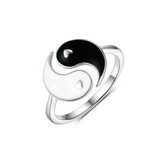 PRICES MAY VARY. ️Yin Yang Tai Chi Ring: The ancient Chinese philosophy about opposite forces being interconnected is symbolized by the yin and yang symbol，symbolizing a balanced relationship, just like the relationship between you and your friends or lovers. ️Love Heart Design: The little black and white half circles that swirl into each other, with small heart on either side. It features high polished surface and domed edges, makes it comfortable to wear everyday, shows your independent charm. Balanced Relationship, Yin Yang Ring, Yin And Yang Symbol, Love Heart Design, Chinese Philosophy, Ying Yang, Small Heart, Tai Chi, Ancient Chinese