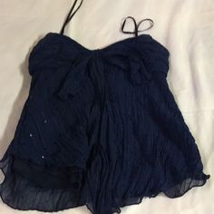 Brand Nwot. Beautiful Navy Blue With Sequins Strapless Halter Top. Never Worn. Cross Listed Blue Top Aesthetic, Navy Blue Clothes, Blue And Black Outfit, Navy Blue Halter Dress, Outfit Ideas Blue, Thrift Manifestation, Dark Blue Top, Sailor Costume, Dark Blue Shirt