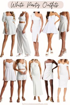 Find your perfect outfit for an All-White Party or a Bridal Party. Stunning and elegant cocktail dresses that ensure the perfect look. Find your perfect fit: classy chic, bold, sexy, casual, or romantic. Let's dive into the world of whites! #CocktailDresses #AllWhiteParty #WhitePartyDress #WhitePartyOutfit #BridalDresses #WhiteOutfit White And Gold Outfits Parties Casual, White Casual Outfit For Party, Whiteout Party Outfit, White Party Dresses For Women, All White Dinner Party Outfit, White Dresscode Party, White Dress Outfit Party Night Classy, White Dress Party Outfit, All White Party Outfits For Women