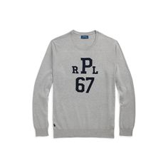 In collegiate-style letters this fine-knit Big & Tall sweater features a Polo Ralph Lauren monogram and number that nods to our founding year. Our signature Pony is embroidered at the right hem. Classic Cotton Sweatshirt With Letter Print, Sporty Crewneck Sweater With Embroidered Logo, Classic Crew Neck Polo Sweater With Ribbed Cuffs, Classic Polo Sweater With Crew Neck And Ribbed Cuffs, Classic Crew Neck Tops With Letter Print, Ralph Lauren Cotton Sweater With Ribbed Cuffs, Classic Crew Top With Embroidered Logo, Classic Crew Tops With Embroidered Logo, Ralph Lauren Crew Neck Tops With Ribbed Cuffs