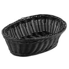 a black wicker basket on a white background