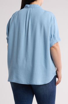 A lightweight Tencel® lyocell button-up shirt is cut in a relaxed silhouette that looks great alone or layered over your favorite T-shirt. 30" length (size 1X) Front button closure Spread collar Short sleeves 100% Tencel® lyocell Tencel lyocell is a more-sustainably produced fiber made with closed-loop processing Machine wash, tumble dry Imported Dkny Jeans, Nordstrom Store, Anniversary Sale, Chambray, Nordstrom Rack, Looks Great, Button Up Shirts, That Look, Button Up