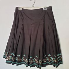 New, Never Worn. Approximately 24" Long. Gorgeous Embroidery Along The Bottom. Fitted Embroidered Cotton Skirt, Black Cotton Skirt With Floral Embroidery, Traditional Black Cotton Skirt, Yaelokre Oc, Skirt With Embroidery, Pleated Skirt, Black Blue, Blue Black, Womens Skirt