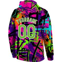 Custom Stitched Graffiti Pattern Neon Green-White 3D Sports Pullover Sweatshirt Hoodie Graffiti Pattern, Custom Sportswear, Logo Number, St. Patricks Day, Blue Football, Hoodie White, 3d Pattern, Sports Fashion, Sleeveless Crop Top