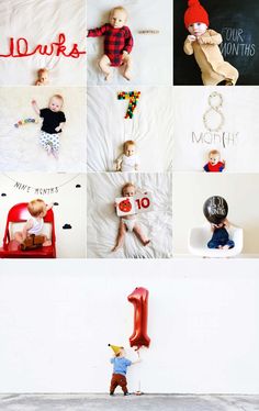 a collage of photos with babys, balloons and letters on them that spell out the word i love you