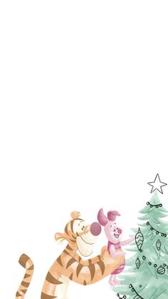 winnie the pooh and tigger in front of a christmas tree