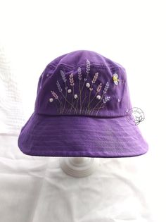 Hand Embroidery Lavender and Bee Bucket Hat Khaki Bucket Hat - Etsy Vietnam Purple Cap As A Gift, Purple Hat As A Spring Gift, Purple Hat For Spring As A Gift, Purple Hat For Spring Gift, Embroidered Cotton Hat As Gift, Purple Spring Gift Hats, Purple Cotton Hat For Spring, Embroidered Adjustable 5-panel Hat, Adjustable Embroidered 5-panel Hat