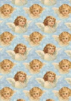 an angel with blonde hair and blue eyes is shown in this seamless background pattern