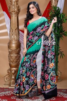 Unveil the charm of traditional techniques with our Handcrafted Batik Cotton Saree. Each detail on this saree is a testament to the dedication of skilled artisans who have carefully imprinted the batik patterns onto luxurious cotton fabric. The result is a wearable piece of art that reflects the rich cultural heritage while maintaining a modern appeal. Saree Length : 5.5 meters Blouse Piece Length : 0.8 meters Design : Handcrafted Batik Fabric : Pure Cotton Washing : Dry Clean Get this exclusive authentic handcrafted saree online at Craftyle - The best online store for pure silk saree, tussar silk saree and cotton saree. Multicolor Batik Print Saree For Festive Occasions, Festive Multicolor Batik Saree, Bohemian Batik Print Saree For Festive Occasions, Festive Bohemian Saree With Batik Print, Bohemian Batik Print Saree With Traditional Drape, Bohemian Batik Print Traditional Saree, Multicolor Batik Print Saree For Festive Season, Bohemian Batik Print Saree, Festive Multicolor Batik Print Saree