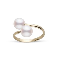 Bypass Collection 7.0-7.5 mm Akoya Pearl Ring Akoya Pearl Ring, Golden South Sea Pearls, Double Down, Saltwater Pearls, Pearl And Diamond Ring, Bypass Ring, Jewelry Appraisal, South Sea Pearls, Pearl Types