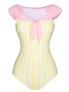 [Pre-Sale] Yellow & Pink 1940s Stripe One-Piece Swimsuit | Retro Stage Swimsuit Yellow, Retro Stage, Yellow Swimsuits, Baddie Tips, Standard Dress, Future Outfit, Striped One Piece, Costume Intero, Vintage Fits