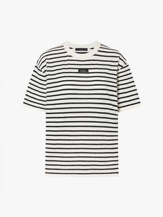 MO&Co. Women's Include Linen Striped T-shirt This T-shirt is made with a comfortable cotton and linen blend. With its classic black and white stripes and loose, relaxed fit, this shirt offers both style and comfort. Wear it with jeans, mini skirts or leather trousers – just about anything goes. Features : - Loose fit, striped pattern- Crewneck and drop shoulder design- Comfy cotton and linen blend material Code: MBD2SWTT55The back length of size S is 64cmMATERIALS & CARE Material: 38% Cotton 30. Anything Goes, Black And White Stripes, Striped T Shirt, Leather Trousers, Comfort Wear, Shoulder Design, Stripes Pattern, Drop Shoulder, Dress Collection