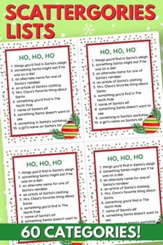 christmas scattergories list with the words, ho ho ho ho ho ho ho ho