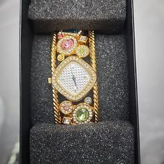 Brand New!! In The Box Adrienne Vittadini Watch Multi Colored Crystals Hinged Band Watch Elegant Multicolor Watches As Gifts, Elegant Multicolor Watches For Gifts, Elegant Multicolor Round Dial Watches, Stainless Steel Watch Women, Floral Watches, Diamond Watches Women, Gold Watches Women, Crystal Watches, Metal Straps