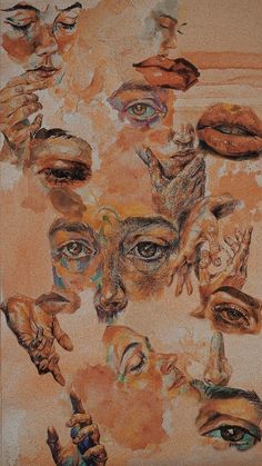 a painting with many different faces and hands