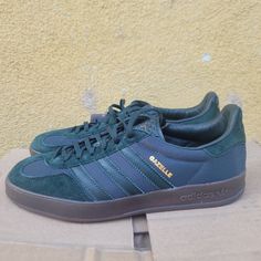 Adidas Gazelle Indoor Shoes Shadow Green H06272 Men's Size 8.5 D They Are Brand New Tennis Shoes. No Issues With Them And No Defects. They Have Never Been Used. They Do Not Come With Box, But Do Have Original Tags. Very Nice And Cool Shoes. Please See The Pictures. Adidas Casual Sneakers With Leather Sole, Adidas Leather Sneakers With Closed Toe, Green Closed Toe Leather Sneakers, Adidas Sporty Sneakers With Leather Sole, Leather Sneakers With Vibram Sole And Closed Toe, Green Leather Closed Toe Sneakers, Adidas Leather Closed Toe Sneakers, Vibram Sole Sneakers For Streetwear, Adidas Lace-up Sneakers With Leather Sole