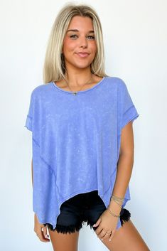 Details: This Roni Washed Relaxed Short Sleeve Top is the perfect blend of comfort and style. Made with a soft washed knit fabric, it features a round neck and raw edge details for a relaxed yet trendy look. Perfect for a casual day out (or in)!- Washed - Short sleeves Content: 100% cottonSize + Fit: Model is 5'8" (white) and 5'2" (Black) and wearing a Small - Approximate measurements from a size Small - Full length: 20"(Front)21.5"(Back)- Chest: 60"- Waist: 60"- Sleeves: 6.5"Brand: Very J Simple Cute Tops, Cute Dance Clothes, Cute Modest Tops, Cute Tops For School, Cute Preppy Outfits For School, Cute Clothes For School, Tops For Jeans, Southern Preppy Outfits, Cute School Fits