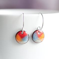 Handmade Copper Enamel Earrings, Colorful Earrings, Boho Jewelry, Unique Gift for Her, Fruit Salad E Colorful Round Earrings Gift, Colorful Round Earrings For Gift, Multicolor Enamel Jewelry With Ear Wire, Rainbow Enamel Jewelry As Gift, Rainbow Enamel Jewelry For Gifts, Rainbow Enamel Jewelry For Gift, Multicolor Cadmium-free Earrings For Gift, Rainbow Enamel Jewelry Gift, Orange Enamel Earrings As A Gift