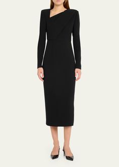 Crepe Midi Dress, Wool Crepe, Roland Mouret, Crepe Dress, Black Midi Dress, The Knee, Tops Designs, Midi Dress, V Neck