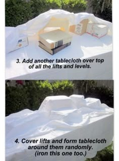 the instructions for how to make an outdoor table and chair cover from a tarp