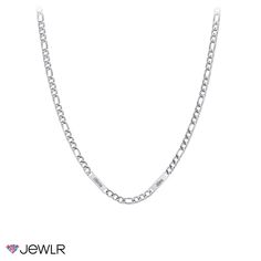 The classic Figaro chain with a twist – this men's 22" necklace features alternating sections of chain links with engravable bars. Personalize yours with 1 to 5 bars and engrave with meaningful names, dates, or a phrase. The necklace can be worn alone or as a layering piece for a different look. Available in stainless steel or yellow ion-plated stainless steel and includes a lobster clasp closure. Stainless Steel Figaro Chain Jewelry For Everyday, Everyday Stainless Steel Jewelry With Figaro Chain, Classic Stainless Steel Necklaces, Everyday Stainless Steel Figaro Chain Jewelry, Classic Personalized Link Jewelry, Classic Jewelry With Stainless Steel Rectangular Links, Engraved Stainless Steel Link Jewelry, White Gold Jewelry With Stainless Steel Rectangular Links, Modern Stainless Steel Jewelry With Figaro Chain