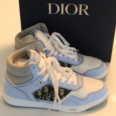 B27 High-Top Sneaker Light Blue, White And Dior Gray Size: 43 Condition: Excellent 100% Authentic. Hightop Sneakers, Dior Shoes, Mens Shoes Sneakers, Blue Gray, High Top, Gray White, Blue Grey, High Top Sneakers, Gray Color