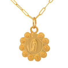 Gold - Plated Our Lady of Guadalupe Necklace 22 - inch - Guadalupe Gifts Gold Medallion Chain Necklace With Charms, Gold Oval Link Necklace With Charms, Gold Medallion Necklace With Lobster Clasp, Gold Our Lady Of Guadalupe Medallion, Gold Pendant Charm Necklace With Miraculous Medal, Gold Medallion Necklace With Our Lady Of Guadalupe, Gold Our Lady Of Guadalupe Pendant Necklace, Gold Miraculous Medal Pendant Necklace, Gold Our Lady Of Guadalupe Medallion Necklace