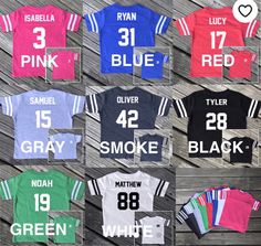 This adorable T-shirt is the perfect outfit to accompany dad while watching his favorite sport. Unique personalized children's gift. Please provide child's name or last name & desired number on the note to seller portion at checkout.    Available colors: Black Smoke Gray Green Pink Royal Blue Red White Please note: due to variations in computer monitors & phone screens there might be a slight difference in color between the  product shown and the actual item** ⚽️⚽️⚽️⚽️⚽️⚽️⚽️⚽️⚽️⚽️⚽️⚽️⚽️⚽️⚽️⚽️⚽️⚽ Customizable Blue Top For Game Day, Customizable Black T-shirt For Fan Gear, Black Tops With Name Print For Fan Gear, Blue Top With Name Print For Game Day, Blue Tops With Name Print For Game Day, White Family Matching T-shirt With Team Name, Black Tops With Number Print For Football Season, Team-colored Short Sleeve T-shirt With Number Print, Black T-shirt For Game Day On Father's Day