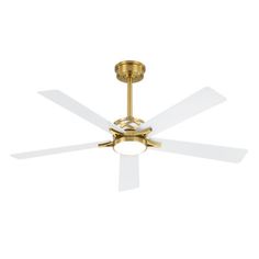 a ceiling fan with three white blades