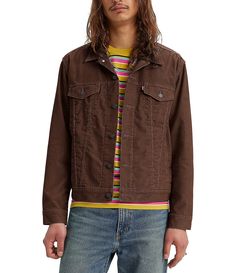 From Levi's®&#x2C; this jacket features:Standard fitPoint collarLong sleevesButton-front closureButton-flap pocketsCotton/polyester corduroyMachine wash/tumble dryImported. Corduroy Trucker Jacket, Trucker Jacket, Heritage Brands, Mens Outerwear, Dillard's, Lightweight Jacket, Vest Jacket, Levi's, Classic Style