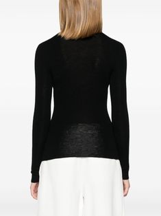 Find ERIC BOMPARD Seamless Extrafine Roll-neck Sweater on Editorialist. black cashmere knitted construction fine knit seamless roll neck long sleeves ribbed cuffs and hem straight hem Classic Fitted Knit Top For Winter, Elegant Black Sweater With Ribbed Cuffs, Fitted Knit Top With Ribbed Collar For Work, Black Ribbed Cashmere Top, Black Cashmere Top For Spring, Chic Black Turtleneck For Layering, Elegant Black Turtleneck Knit Top, Spring Black Cashmere Top, Elegant Black Turtleneck For Fall