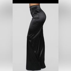 Fashion Nova Size L Make A Wish Satin Like Pants! Super Cute!!! Perfect For A Holiday Party. Stretch Material. Wide Leg After Knee. Black Wide-leg Pants For Date Night, Solid Satin Party Pants, Stretch High Waist Wide Leg Pants For Evening, Solid Color Satin Pants For Night Out, Solid Satin Pants For Night Out, Party Stretch Satin Bottoms, Satin Long Pants For Evening, Black Satin Pants For Night Out, Elegant Satin Bottoms For Date Night