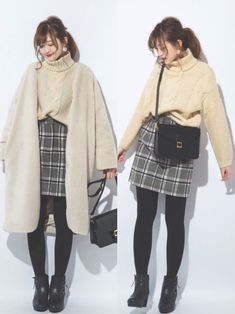 Korean Dress Ideas, Dress Ideas For Winter, Korean Outfits Winter, Japanese Winter Fashion, Japan Winter Fashion, New York Winter Fashion, Winter Layering Outfits