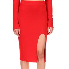 Higher Rib Pencil Skirt In Ruby Nwt. No Flaws. Be Summer Chic In This Skirt. 71% Cotton, 26% Poly, 3% Spandex Made In China Machine Wash Unlined Pull-On Styling Elastic Waistband Textured Knit Fabric With Notched Hem Item Not Sold As A Set Skirt Measure Approx 26.75" In Length Red Knee-length Pencil Skirt For Spring, Chic Red Stretch Pencil Skirt, Red Stretch Knee-length Pencil Skirt, Fitted Red Midi Bottoms, Spring Fitted Pencil Skirt With Split Design, Fitted Red Midi-length Bottoms, Stretch Pencil Skirt With Split Design, Fitted Pencil Skirt With Split Design For Spring, Red Midi Skirt For Night Out