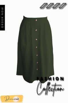 A-lined Buttons Knee Length Midi Skirt with Pockets Summer A-line Skirt With Button Closure, Green A-line Workwear Skirt, Green A-line Maxi Skirt For Summer, Green A-line Pleated Skirt, Spring Green Maxi Skirt For Work, Green Maxi Skirt For Spring Workwear, Green Lined Maxi Skirt For Work, Green Skirt With Button Closure, Casual Green Maxi Skirt For Work