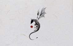 a drawing of a dragon with red eyes