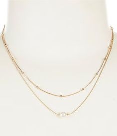 Southern Living Borrowed & Blue by Southern Living Chain & Pearl Short Multi Strand Necklace | Dillard's Multi-strand Metal Necklace With Pearl Chain, Adjustable Double Strand Layered Chain Necklace, Double Strand Metal Necklace With Delicate Chain, Adjustable Double Strand Layered Necklace, Adjustable Double Strand Chain Necklace, Adjustable Double Strand Metal Layered Necklace, Double Strand Pearl Necklace With Chain, Southern Living, Southern Style