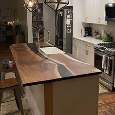 Custom Epoxy Wood Kitchen Countertop Handmade CCT1 Black Walnut Kitchen Countertops, Wood And Epoxy Countertops, Wood Epoxy Countertop, Kitchen Epoxy Countertops, Elegant Workspace, Custom Wood Dining Table, Wood Conference Table, Epoxy Countertops, Resin Countertops