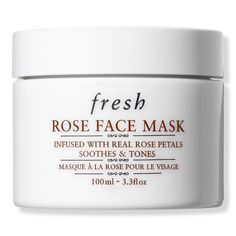 Rose Face Mask -  Fresh Rose Face Mask is an instant hydrating mask with real rose petals suspended in a silky gel that gently soothes and tones with a plumping effect.    Benefits     Instantly hydrates, cools & calms all skin types* *normal, dry, oily, combination Restores suppleness & provides soothing hydration Scientifically proven to moisturize skin even after rinsing off     Key Ingredients     Damask rose -helps to retain moisture Rosewater-helps to calm & soothe Cucumber extract-helps t Fresh Rose Face Mask, Soothing Face Mask, Fresh Skincare, Rose Face Mask, Rose Face, Real Rose Petals, Fresh Beauty, Rose Extract, Real Rose