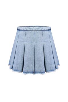 Get it Right Washed Denim Pleated Mini Skirt - Light Denim - EDGEbyKS Cotton Pleated Mini Denim Skirt, Cotton Denim Mini Skirt With Pleats, Trendy Pleated Short Denim Skirt, Pleated Denim Skirt For Spring, Pleated Denim Mini Skirt For Spring, Spring Pleated Denim Mini Skirt, Spring Denim Pleated Mini Skirt, Trendy High-waisted Pleated Denim Skirt, High Waist Pleated Denim Skirt